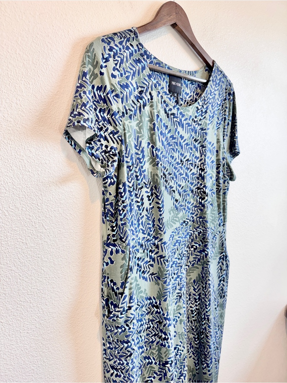 Coastal Grandmother Resort Wear Tropical Print Dress NIC+ZOE XL Blue Green F30 - Picture 2 of 9